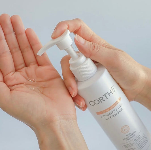 How to double cleanse without irritation: Using the cushiony Corthe Korean Foaming Gel Cleanser to purify pores while maintaining skin's natural oils.