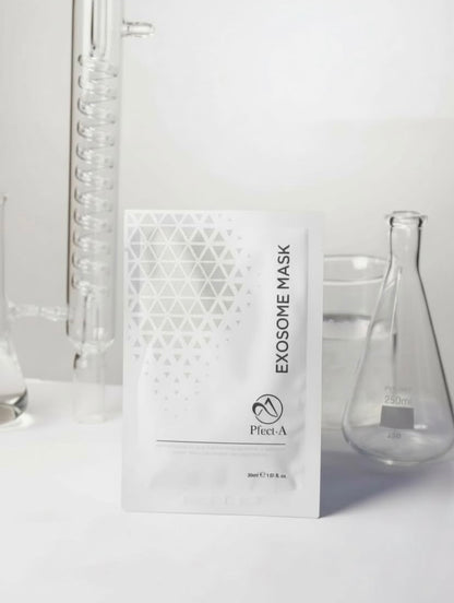 Pfect-A Exosome Mask formulated with Ectoin and multi-weight hyaluronic acid to provide deep hydration and environmental protection for compromised skin barriers.