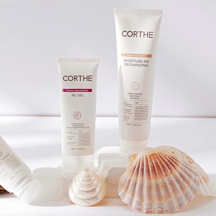 Corthe Moisture RX with Centella Asiatica: A professional recovery gel designed to heal the skin barrier and reduce visible facial redness.