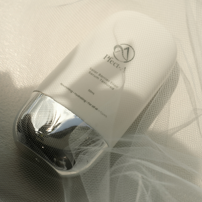 Fast-absorbing Korean sunscreen showing lightweight serum consistency that blends invisibly without white cast.
