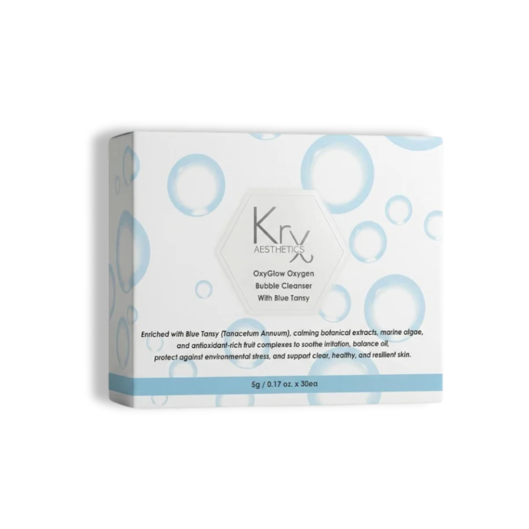 KrX OxyGlow Blue Tansy Korean Bubble Cleanser for soothing redness-prone skin