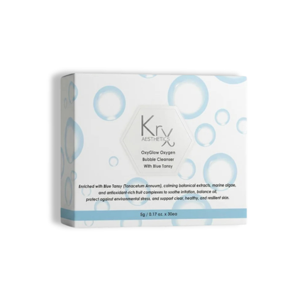 KrX OxyGlow Blue Tansy Korean Bubble Cleanser for soothing redness-prone skin