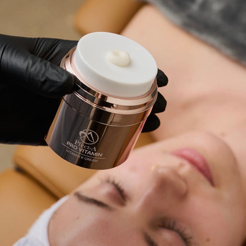 The rich, breathable texture of Pfect-A Pro Korean Vitamin K Cream, featuring a nourishing lipid base and hydrogenated lecithin to repair the skin barrier while clearing vascular-related discoloration.