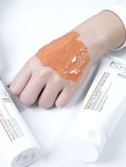 Phase 1 of the KrX Korean peel-off mask: A mineral-rich mud application that draws out deep-seated impurities and excess sebum while remaining gentle on the skin barrier.