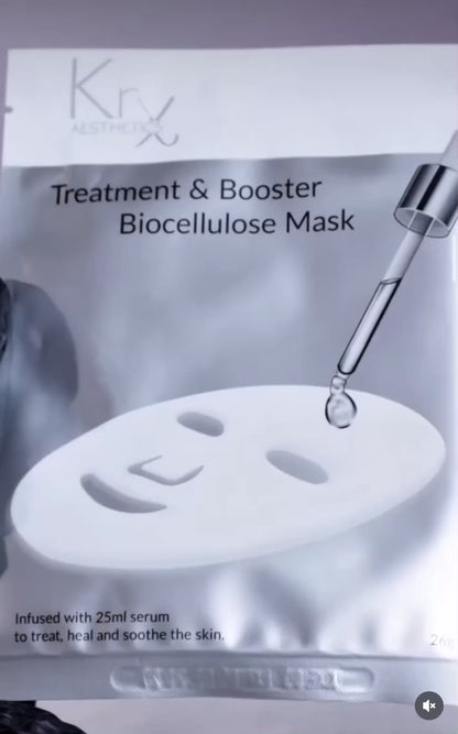 The clinical solution for skin heat:  KrX Booster Mask being applied to instantly pull heat from the skin and deliver a concentrated anti-inflammatory complex to shorten downtime and prevent rebound redness.