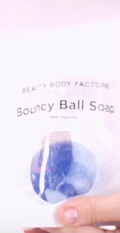 Calming Azulene bouncy ball soap for instant redness relief and sensitive skin repair; a soothing Korean body treatment infused with peptides and Centella.