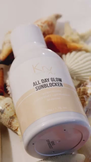 KrX All Day Glow Sunblocker; a sweat-proof solution that solves the problem of SPF breakdown during outdoor activities, ensuring long-wear UV defense without a greasy residue.