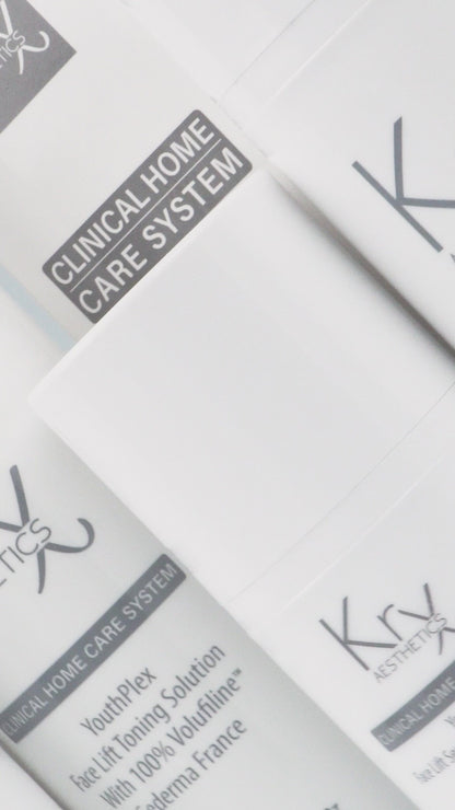 Clinical application video of the KrX Youthplex Face Lift System highlighting the peptide-powered Volufiline™ formula that plumps and firms sagging skin during the double cleanse process.