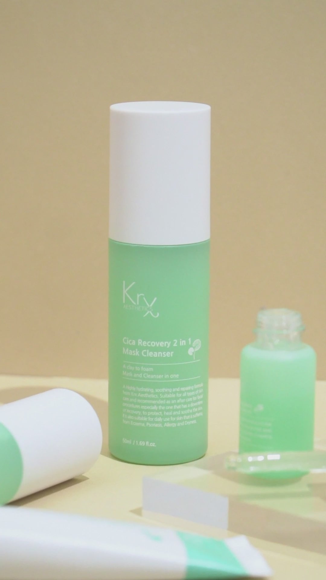 Eliminate harsh scrubbing with KrX Cica Recovery 2-in-1 Cleanser; its self-foaming oxygen bubbles lift dirt and pollutants from pores without the need for irritating mechanical friction.