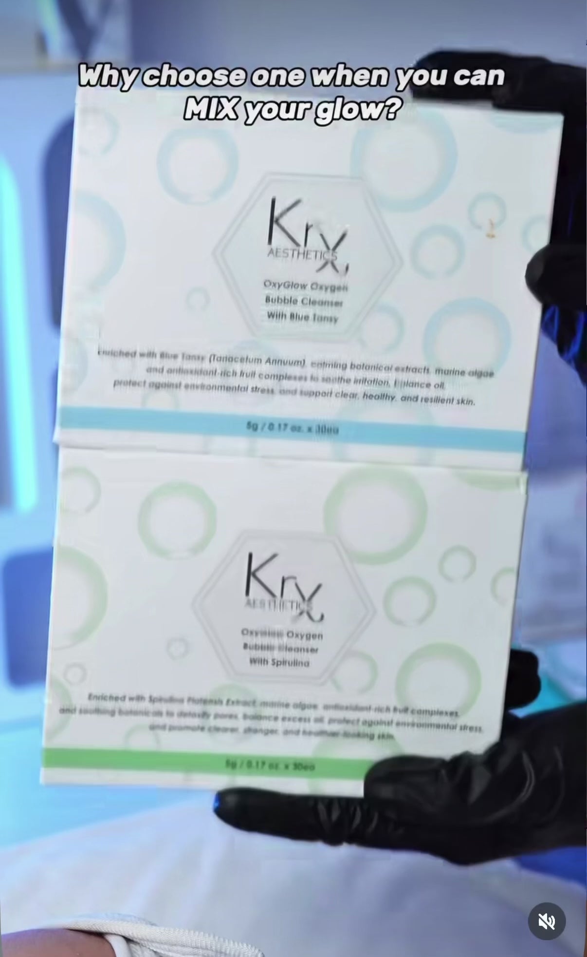 Product preview of KrX OxyGlow single-use oxygen cleanser sachets for targeted skin-cycling and pore detox.