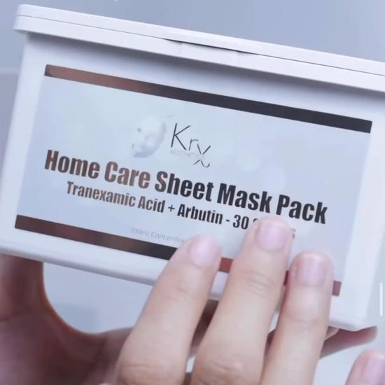 Step-by-step tutorial for applying a KrX Home Care sheet mask, highlighting the cooling, protective barrier that delivers calming botanicals like Centella to speed up skin recovery and soothe inflammation.
