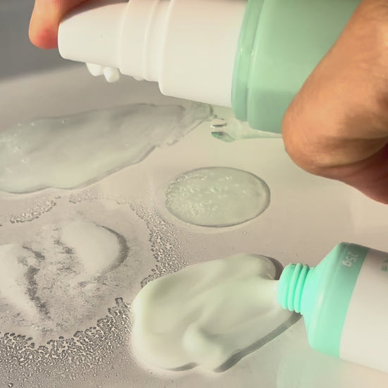 A step-by-step demonstration of the KrX Korean Cica Recovery routine on inflamed, sensitive skin, showing the immediate calming effect of the Centella-rich cleanser, toner, serum, and cream.
