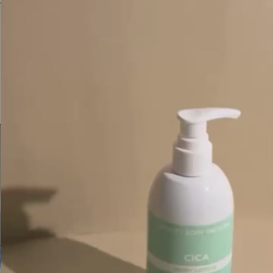 Watch the Cica Body Lotion absorb instantly; a demonstration of its non-comedogenic, weightless Korean body care formula that provides deep hydration without heaviness.