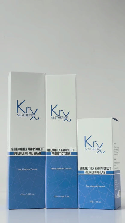 KrX Aesthetics Strengthen + Protect Probiotic Line Korean Skincare collection for skin barrier repair.