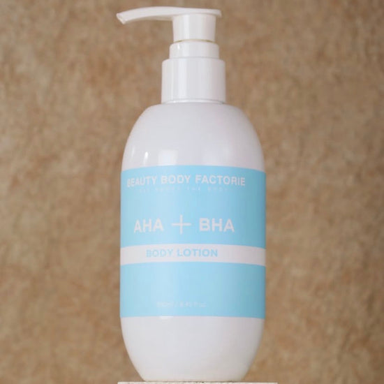 Professional Korean body care routine for textured skin; featuring AHA+BHA to resurface, Cica to calm, and Tranexamic Acid to brighten post-inflammatory marks.