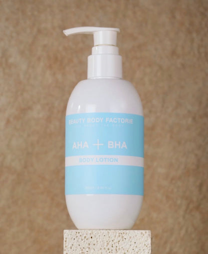 Professional Korean body care routine for textured skin; featuring AHA+BHA to resurface, Cica to calm, and Tranexamic Acid to brighten post-inflammatory marks.