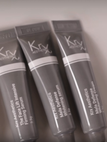 Portable KrX Aesthetics samples providing a 5-day professional supply to improve skin while traveling.