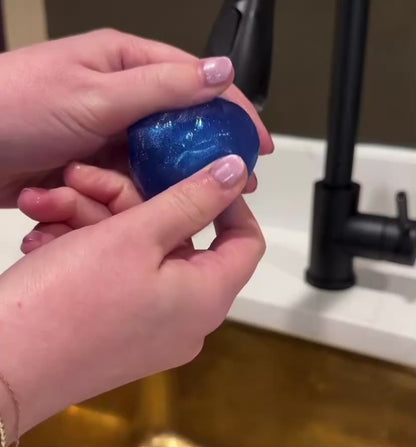 Video comparing the Azulene Bouncy Ball Soap for sensitive calming vs. the PDRN Bouncy Ball Soap for cellular restoration; two professional Korean body solutions for different skin needs.