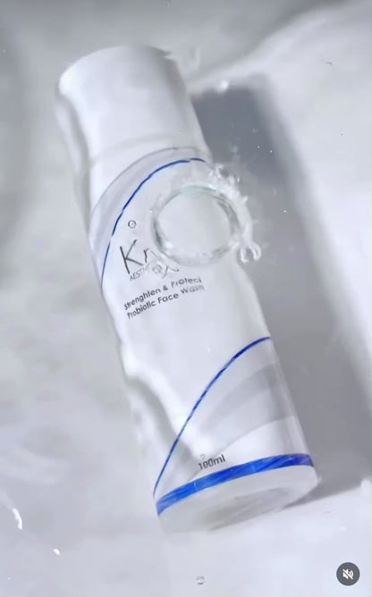 Applying the KrX Strengthen + Protect cleanser to reactive skin; a pH-balanced Korean skincare solution that solves inflammatory heat and stinging, making it ideal for those with eczema-prone or easily irritated skin.