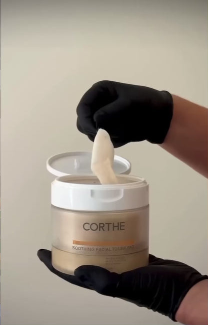 Professional Corthe Korean toner pads designed to provide instant cooling relief and reduce redness for skin recovering from laser treatments or chemical peels.
