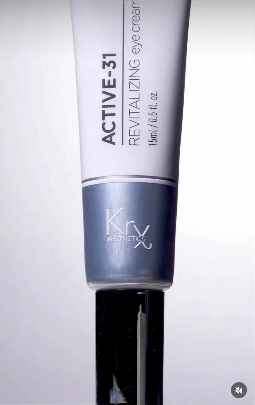 Anti-aging eye treatment: KrX Active 31 philosophy for smoothing crow’s feet and fine lines using Adenosine and Hydrolyzed Elastin.