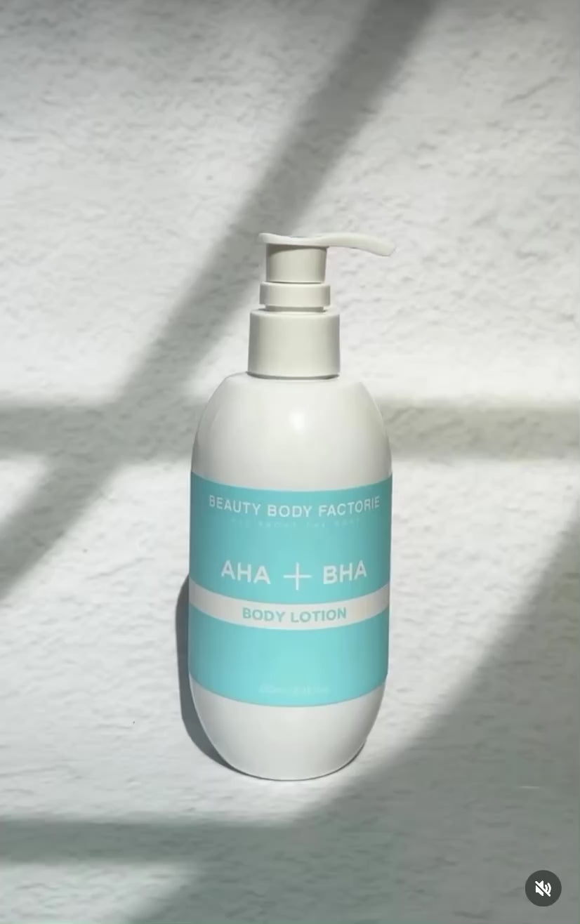 Watch the lightweight texture of Beauty Body Factorie AHA + BHA absorb instantly; a non-sticky solution for smoothing rough texture and refining large body pores.