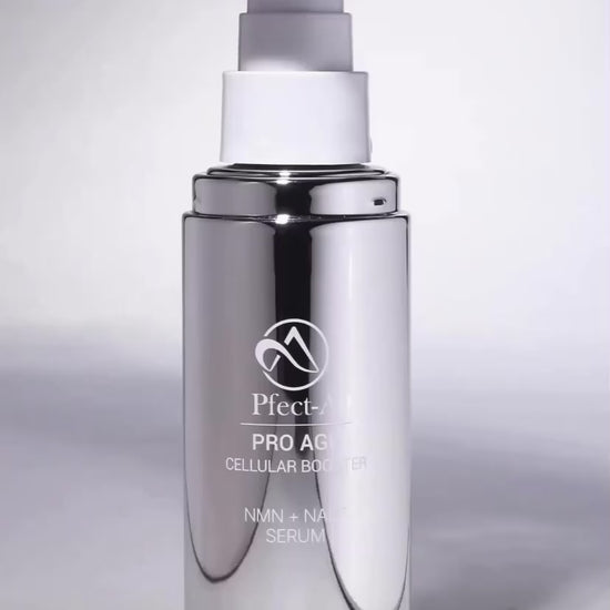 Fast-absorbing Pfect-A longevity serum, featuring NMN and NAD+ to visibly reduce fine lines and provide deep hydration for a luminous, youthful glow.