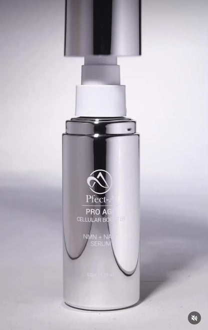 Fast-absorbing Pfect-A longevity serum, featuring NMN and NAD+ to visibly reduce fine lines and provide deep hydration for a luminous, youthful glow.