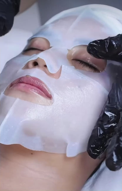 Watch the professional application of the KrX Biocellulose Mask, demonstrating how the second-skin material eliminates air pockets to ensure 100% of the Hyaluronic Acid and Cica serum is absorbed into the skin.