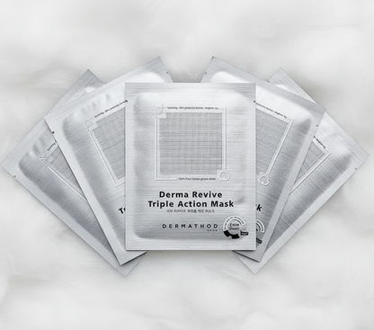 Professional Dermathod Triple Action Mask silver foil packaging, an essential Korean sheet mask for sensitive skin recovery.