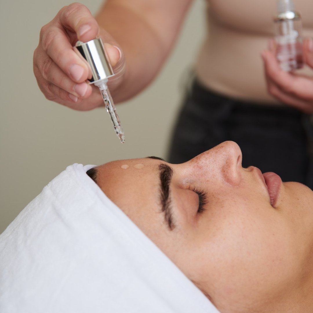 Professional application of NeoGenesis Beta-Glucan calming serum to reduce redness and post-procedure inflammation.