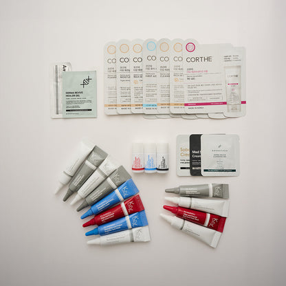 Discover clinical K-beauty with 160 skincare samples. Includes cleansers, serums, & moisturizers for acne, barrier repair, aging, & sensitivity.