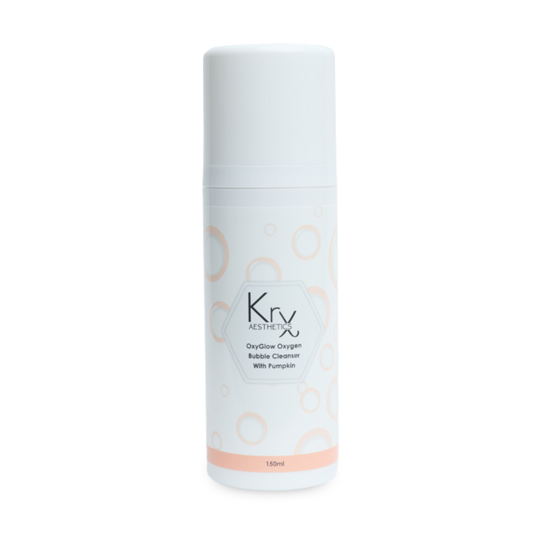 KrX OxyGlow Pumpkin Bubble Cleanser in a 150ml pump bottle, a professional K-beauty oxygenating wash for instant radiance and pore detox.