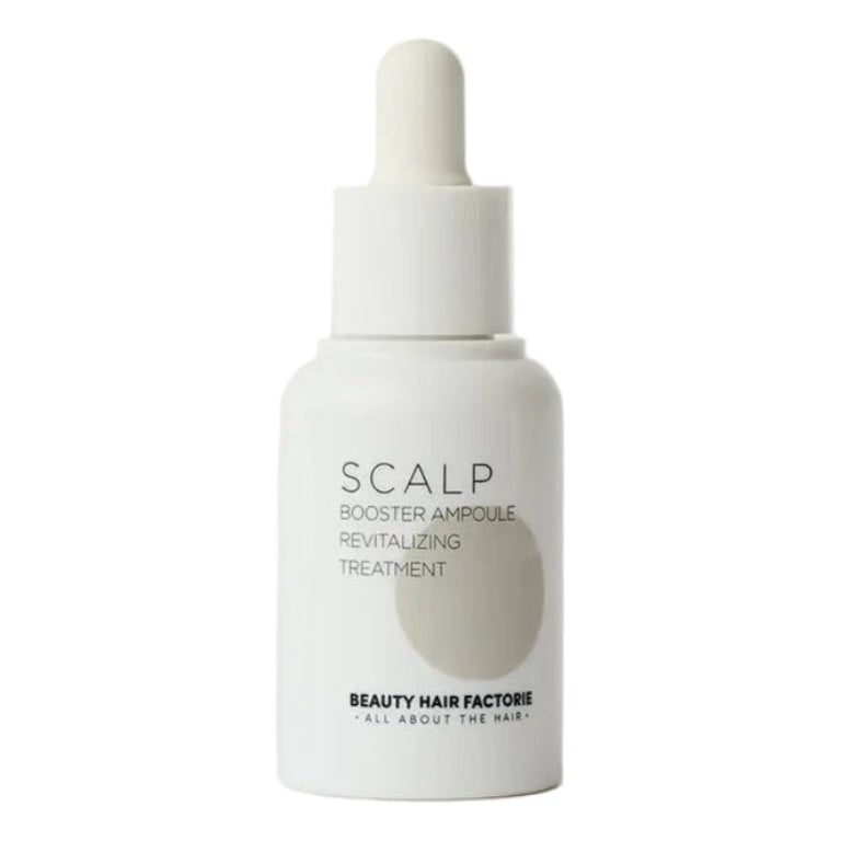 BHF Scalp Booster Ampoule bottle — a lightweight Korean leave-in scalp serum with Niacinamide, Salicylic Acid, Biotin, and Peptides for flaking, oily, or dry scalps.