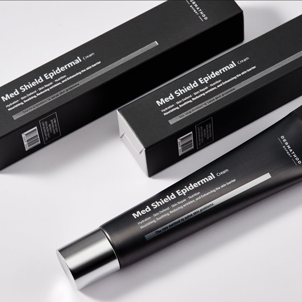 Dermathod Med Shield, a silicone-free Korean moisturizer formulated with five types of hyaluronic acid and peptides for deep epidermal hydration.