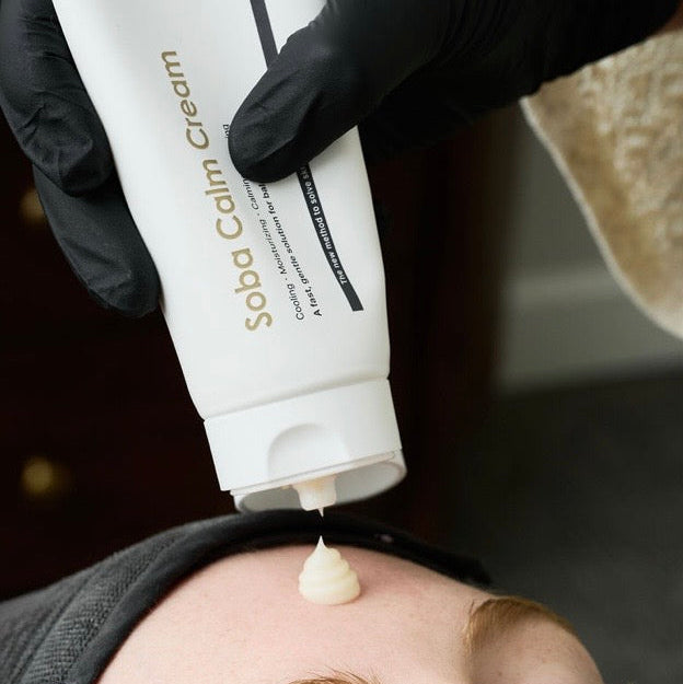 Lightweight gel-cream texture of Dermathod Soba Calm Cream; a fast-absorbing Korean formula that leaves a matte, shine-free finish while instantly cooling inflamed skin.
