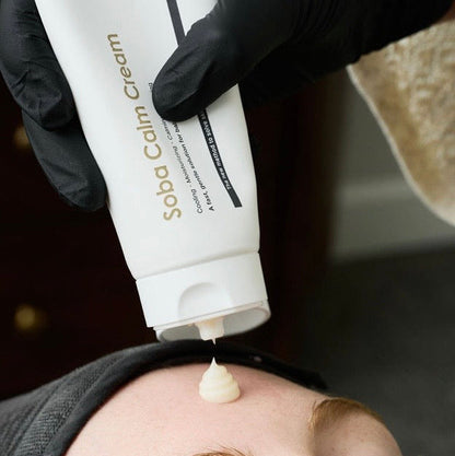Lightweight gel-cream texture of Dermathod Soba Calm Cream; a fast-absorbing Korean formula that leaves a matte, shine-free finish while instantly cooling inflamed skin.