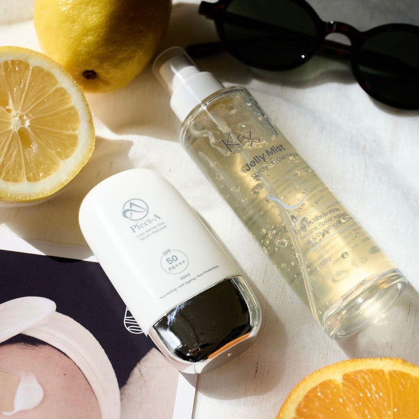 Professional Korean Spring Reset skincare routine featuring KrX Jelly Mist Spray-On Gel Mask. A curated esthetician-grade ritual to clear winter buildup and restore a radiant glass-skin glow for sensitive skin types.