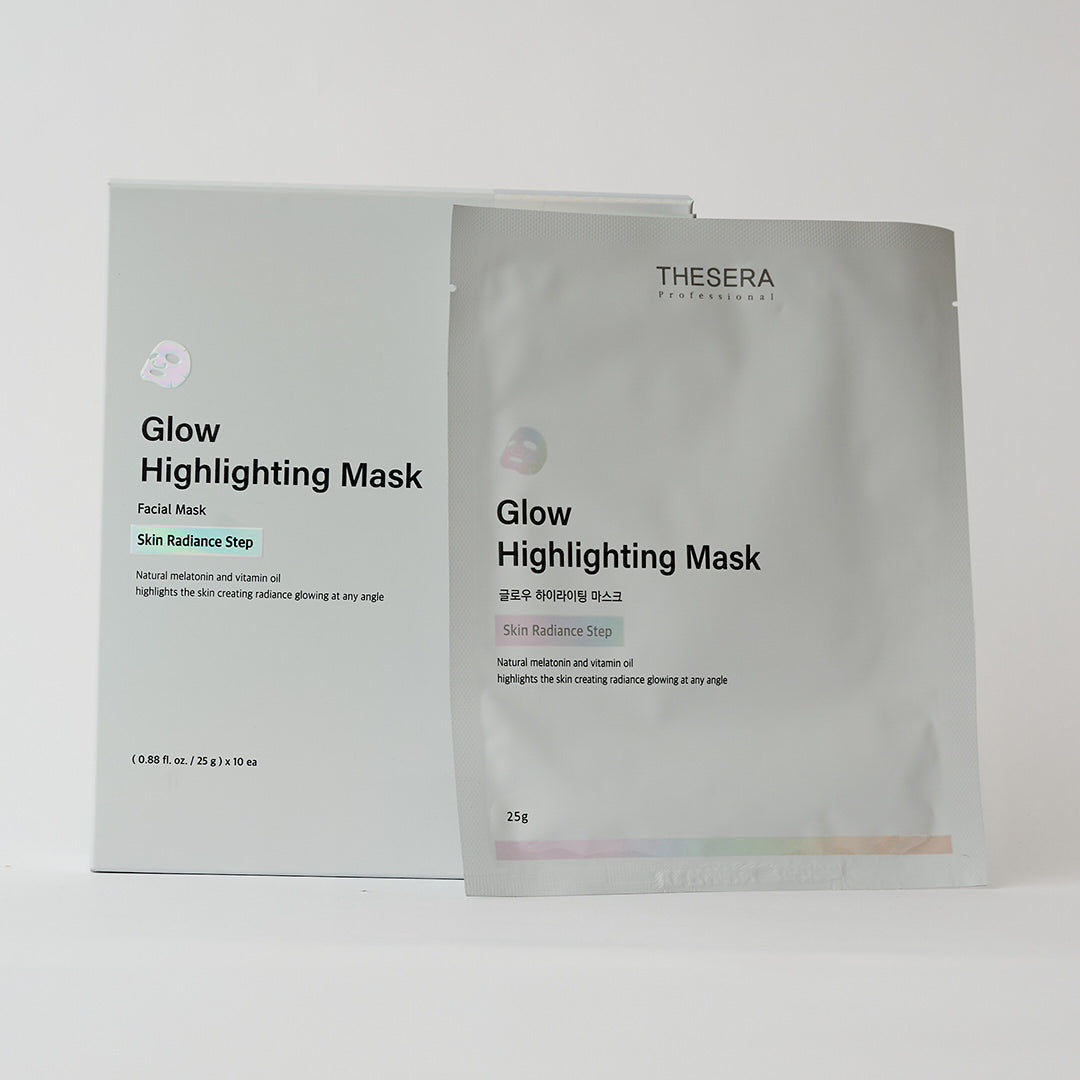Thesera Glow Highlighting Mask 10-Pack Korean sheet mask with Glutathione and Melatonin for glass skin glow