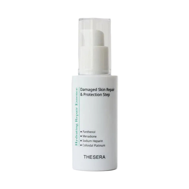 Thesera Hydrating Repair Essence, a professional Korean barrier repair serum with Dexpanthenol and Colloidal Platinum to heal stinging, irritated skin.