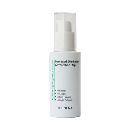 Thesera Hydrating Repair Essence, a professional Korean barrier repair serum with Dexpanthenol and Colloidal Platinum to heal stinging, irritated skin.