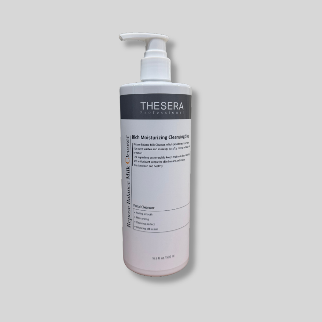 Thesera creamy Korean facial milk cleanser designed to remove makeup and replenish moisture for dry, sensitive skin.