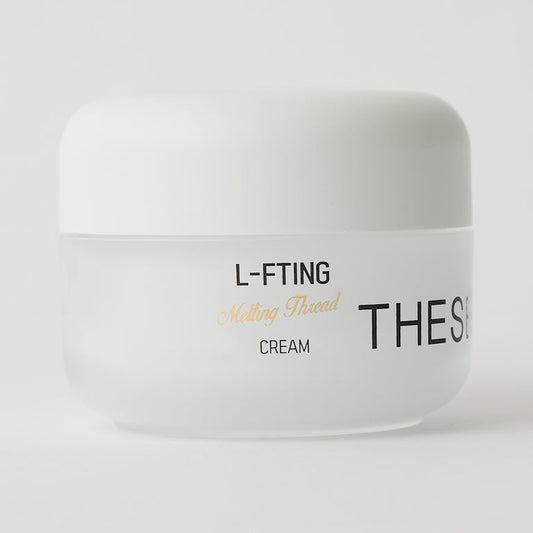 Thesera L-FTING Melting Thread Cream, a professional Korean anti-glycation and needle-free lifting moisturizer in a minimalist white clinical dispenser.