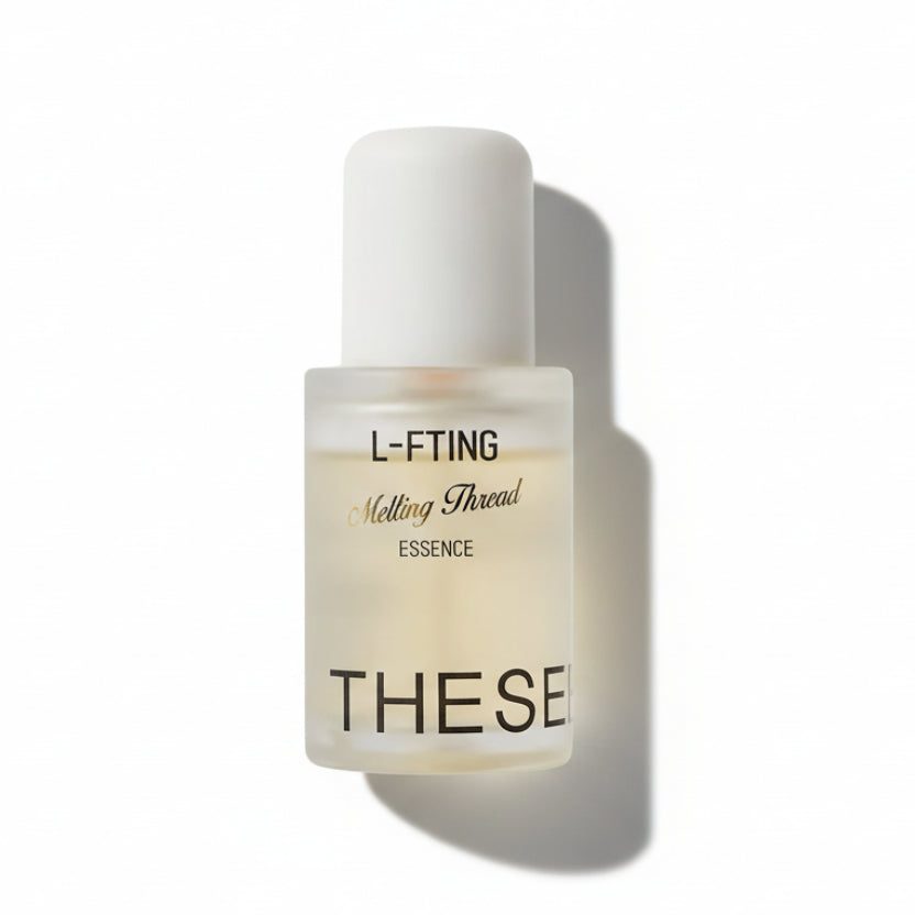 High-concentration Thesera L-FTING Melting Thread Essence in a 30ml clinical bottle, a professional Korean needle-free lifting serum for deep collagen repair.