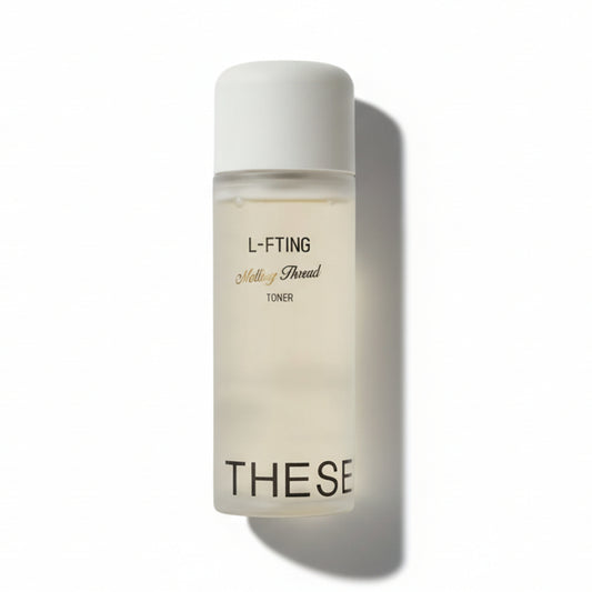 Thesera L-FTING Melting Thread Toner in a 100ml clinical white bottle, a professional Korean anti-glycation treatment for structural skin lifting and firming.