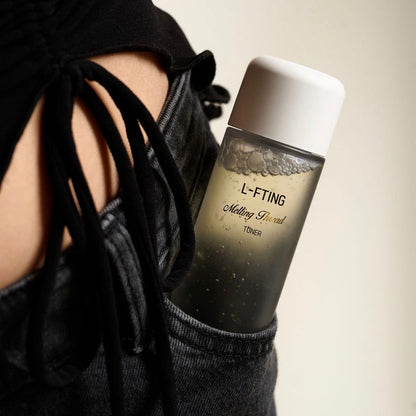 Close-up of Thesera L-FTING Toner packaging, highlighting the professional K-beauty melting thread complex used to stimulate collagen and repair glycation damage.