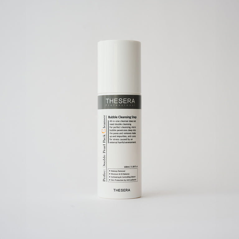 Thesera Perfect Double Pearl Pack Cleanser, a soothing Korean milk to foam face wash to melt makeup and deep-clean pores.