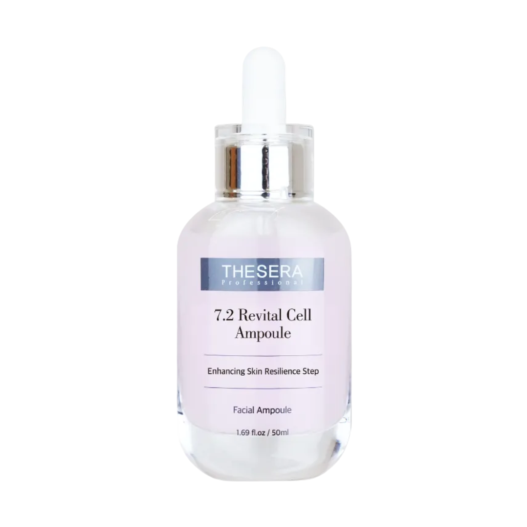 Thesera 7.2 Revital Cell Ampoule bottle, a premium Korean anti-aging serum formulated with 20,000 ppm PDRN-coated spicules and Centella Asiatica.