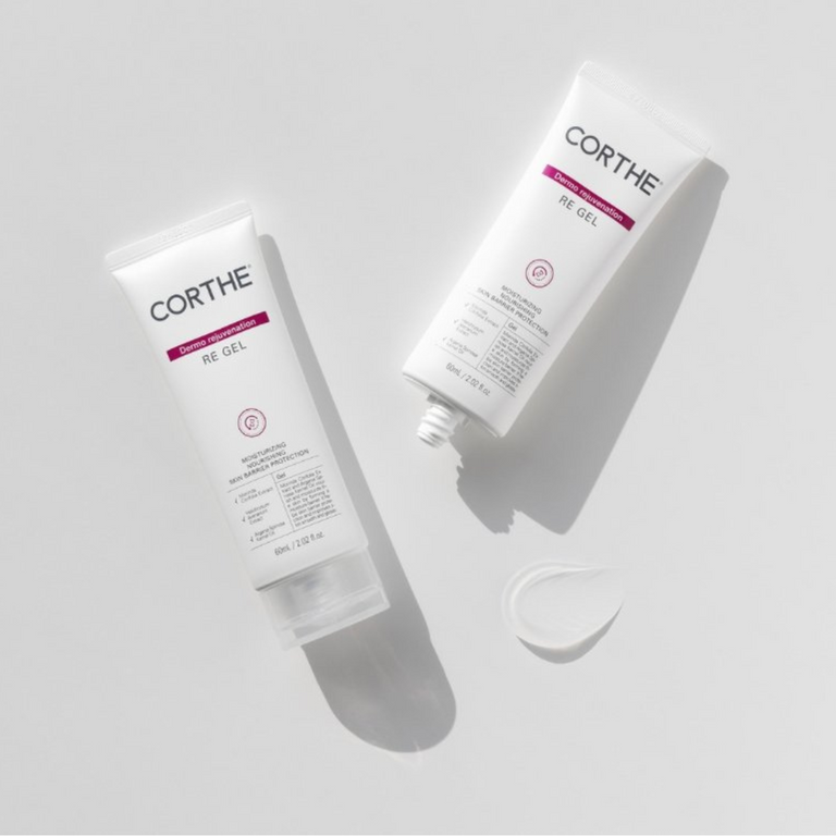 Corthe Dermo Rejuvenation Re Gel tube, a professional Korean barrier recovery gel and acne-safe alternative to slugging with Vaseline.